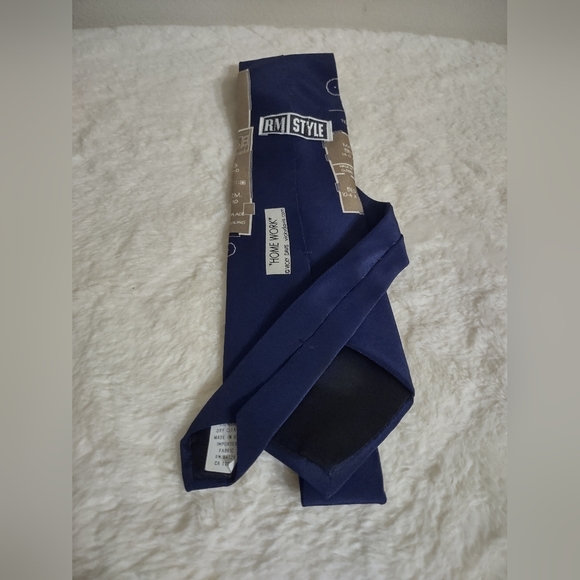 Vicky Davis Neck Tie Homework 58" x 4" Blue and Taupe 100% - Picture 2 of 5